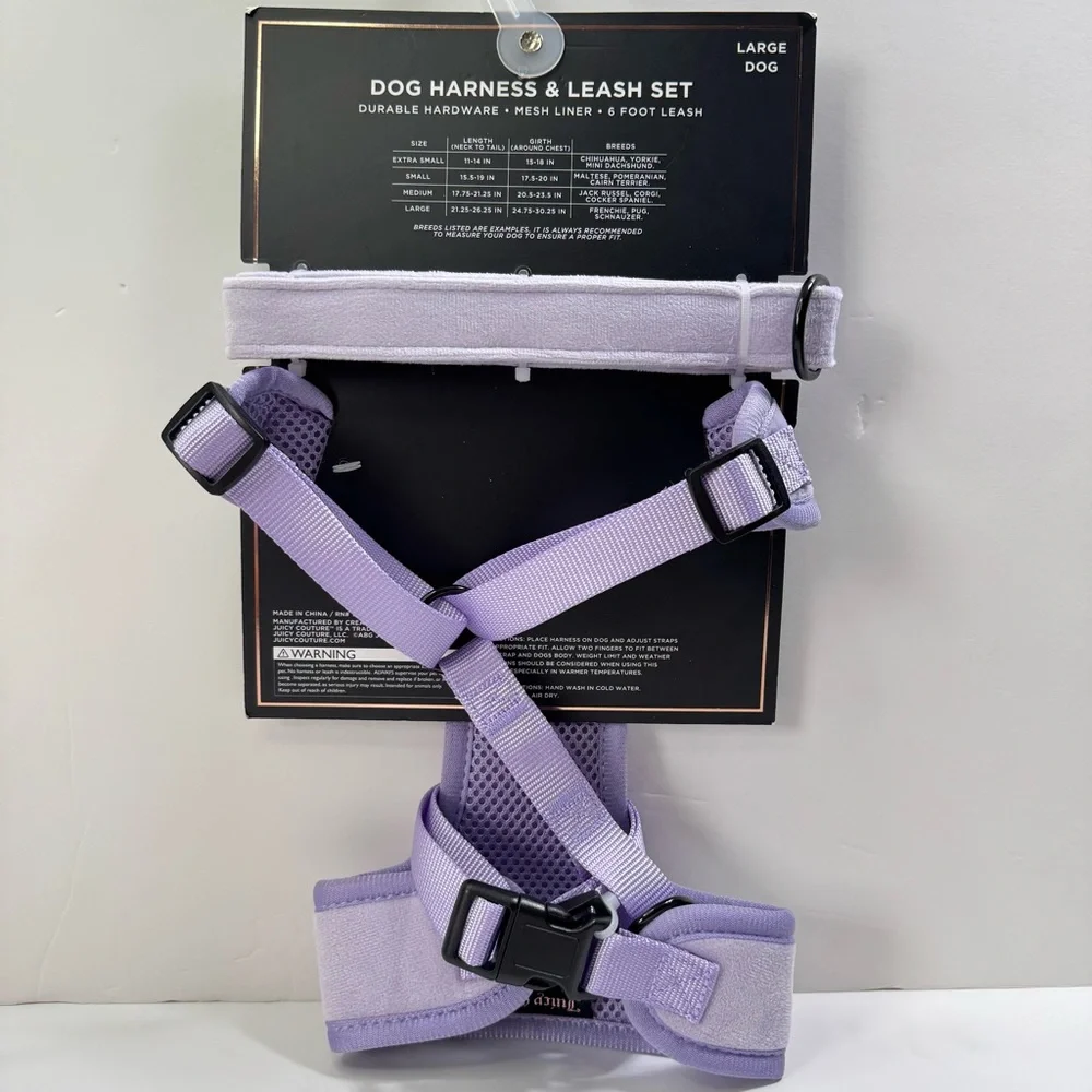 Juicy Couture Bling Velour Pet Harness and Leash Set - Purple - Large Dog - Picture 2 of 5